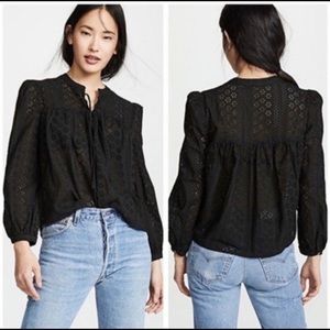 Eyelet Double-Tie Peasant Top